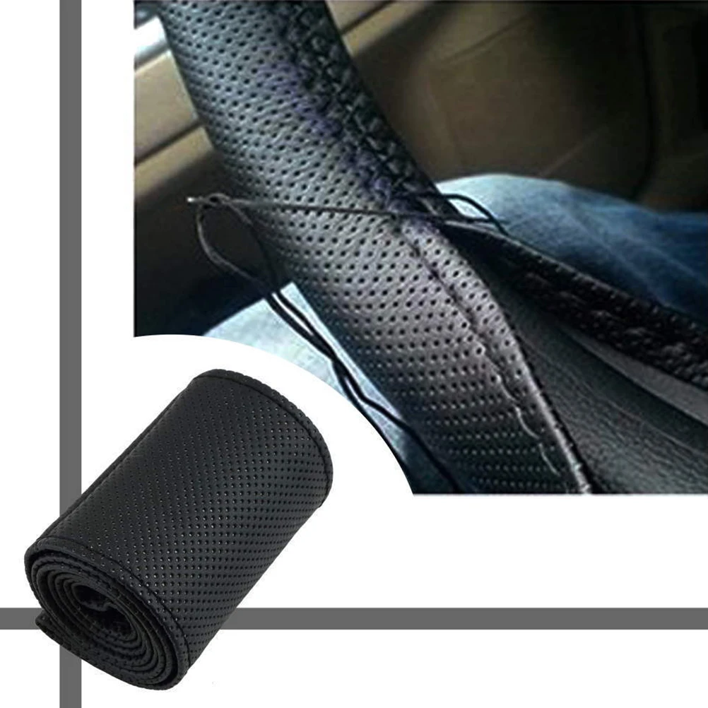 Черный 37 38 см DIY автомобиль Стайлинг Авто из искусственной кожи Чехлы рулевого