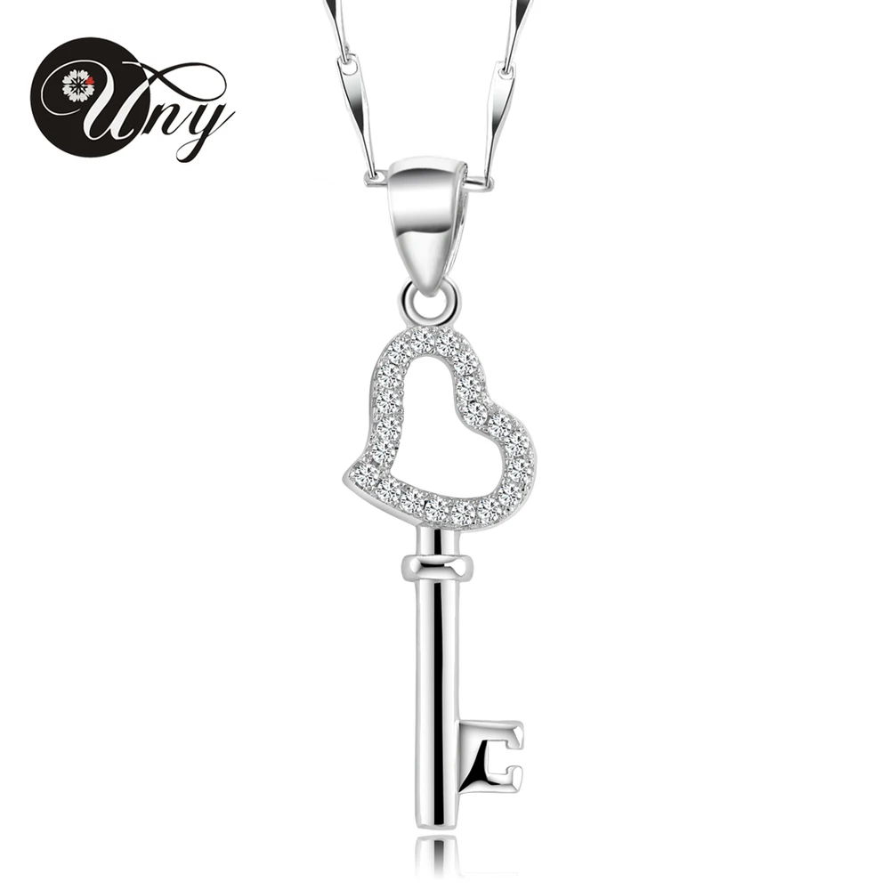

UNY jewelry Fashion retro silver key pendant long chain crystal heart pendant necklace