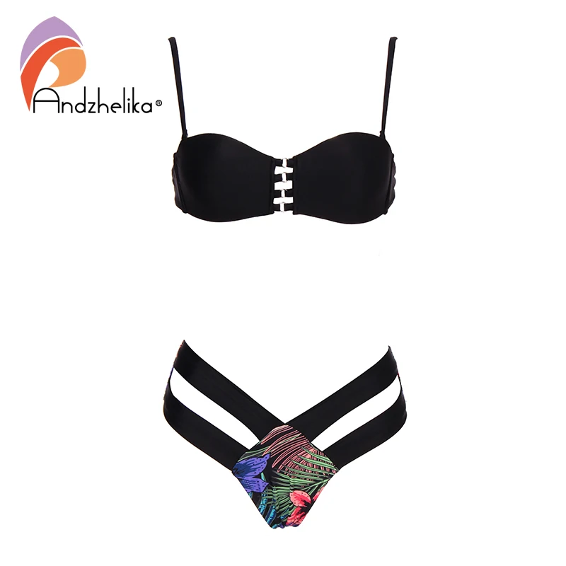 

Andzhelika Sexy Black Bandeau Bikini Women 2022 Bandage Swimsuit Brazilian Leopard Swimwear Beach Bathing Suit Biquini