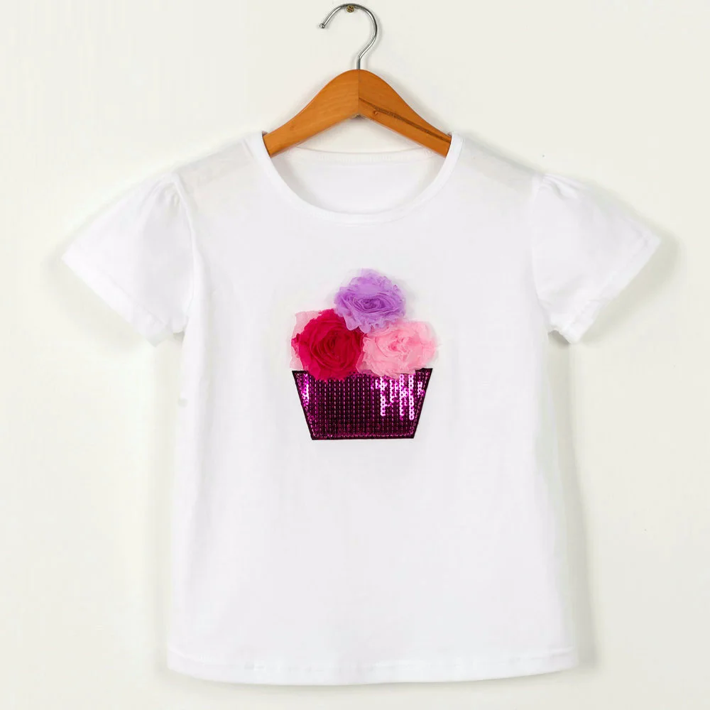 

Toddler Girls T-Shirts Clothes Children Sequin Cotton Casual Summer Clothing Fashion Short Sleeve T Shirt Kids Flower Tops Tee