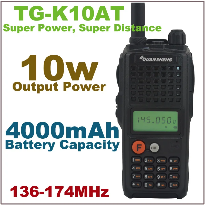 10Watt Output Power walkie talkie TG-K10AT VHF 136-174MHz 10km Portable Two-way Radio with 4000mAh Battery Pack