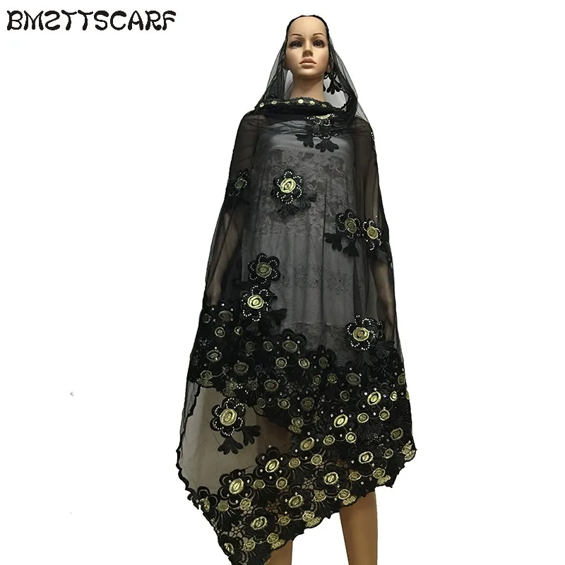 BM609 5 Новая африканская Женская шаль Вышитые мусульманские женщины heasscarf шарф из тюли матч хлопковый шарф длинный шарф для Шали Обертывания BM609 - Цвет: BM609 5