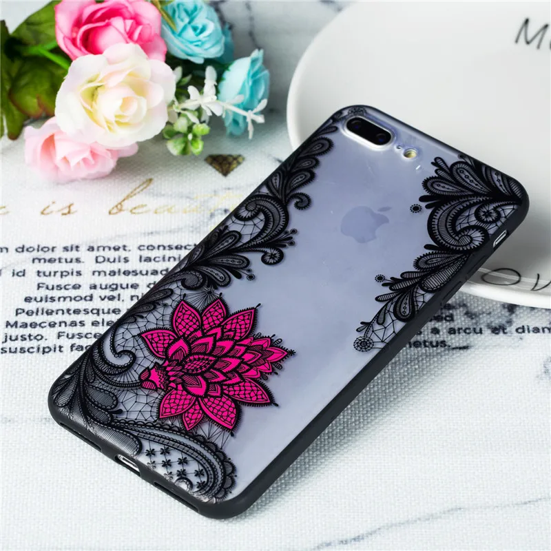 Luxury 3D Lace Black Rose Phone Case For iPhone X 5 5S SE 6 6S 7 8 Plus Xs max Xr 7plus 8plus Cases Fashion Cover Funda |