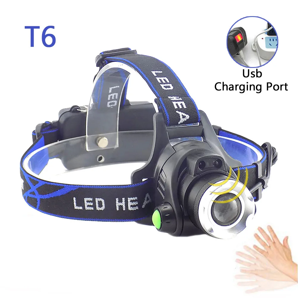 Фонарь налобный светодиодный с датчиком и зарядкой от USB|Налобные LED-фонари| |