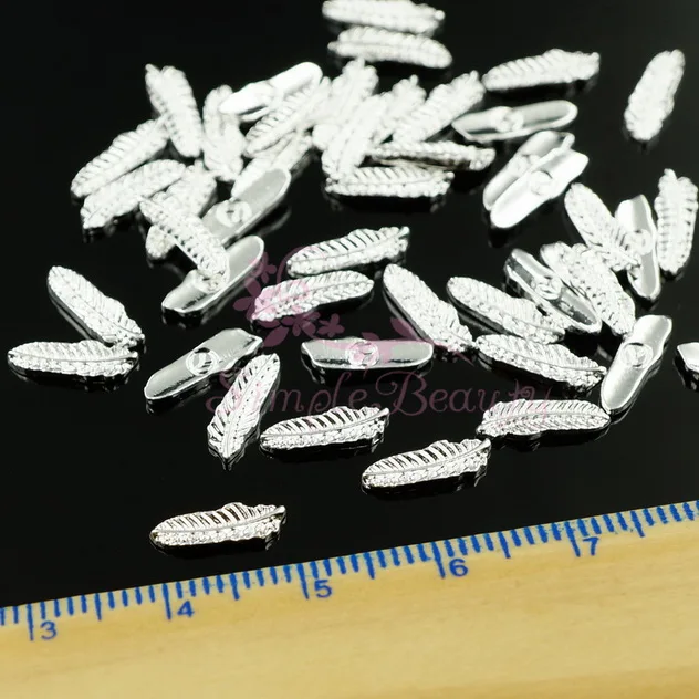 100 шт./лот 10x3 мм Перо Стиль сплав металла 3D акрил Дизайн ногтей Талисманы Маникюр ювелирных изделий мобильных телефонов ремесла Аксессуары инструмент - Цвет: Silver