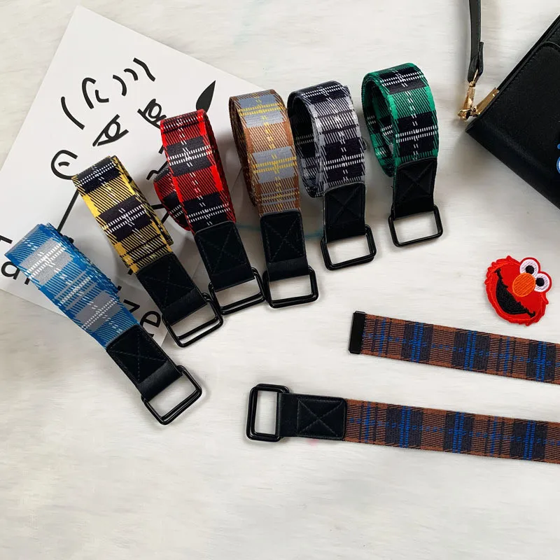 Ремень в клетку нейлоновый мужской модный аксессуар унисекс чёрный с двойной