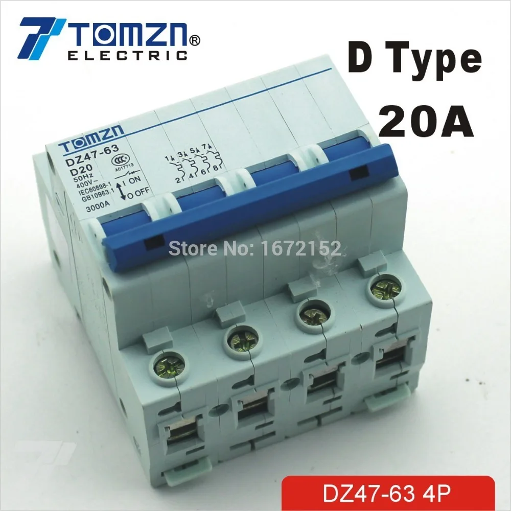 

4P 20A D type 240V/415V Circuit breaker MCB 4 POLES