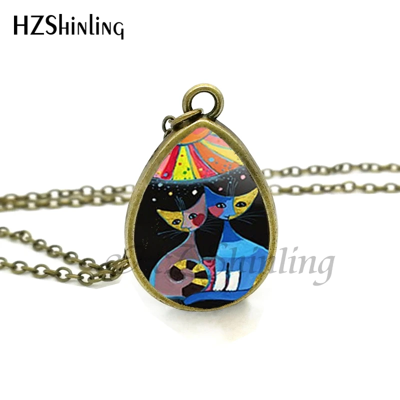 Новинка 2017 цветное семейное ожерелье с кошками кулон в виде капли ювелирное