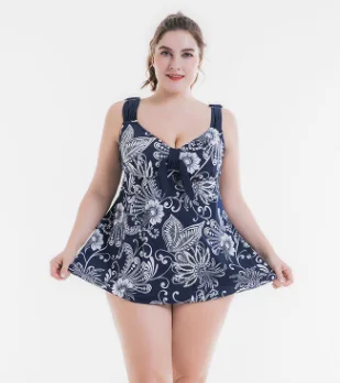 XL-10XL, супер большой танкини размера плюс, купальник, избыточный вес, женское платье для полных женщин, большой купальник, юбка, 6xl, 7xl, 8xl, монокини, стринги, бикини - Цвет: Dark Blue Flower