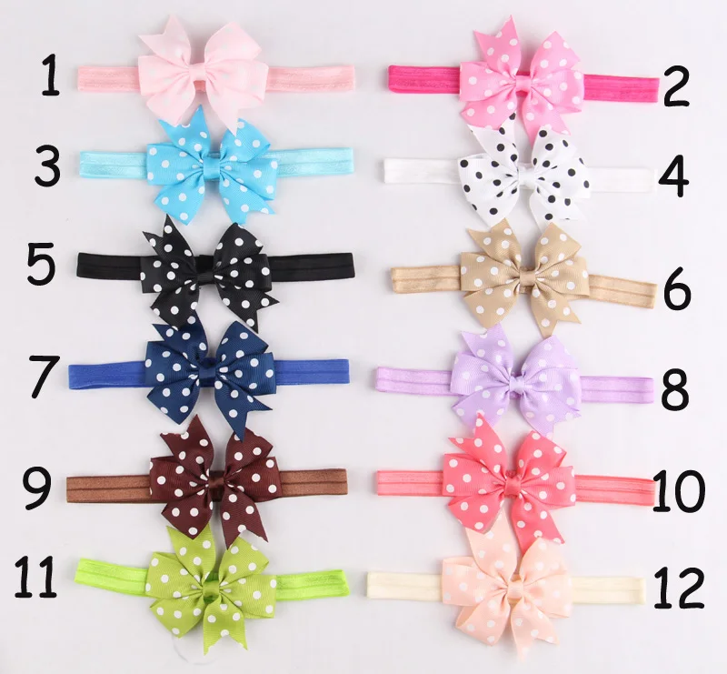 1pcs Lovely Girl Headbands With Ribbon Bows Handmade Elastic White Spot Hair Hairbands Tiara Baptism Accessories | Детская одежда и