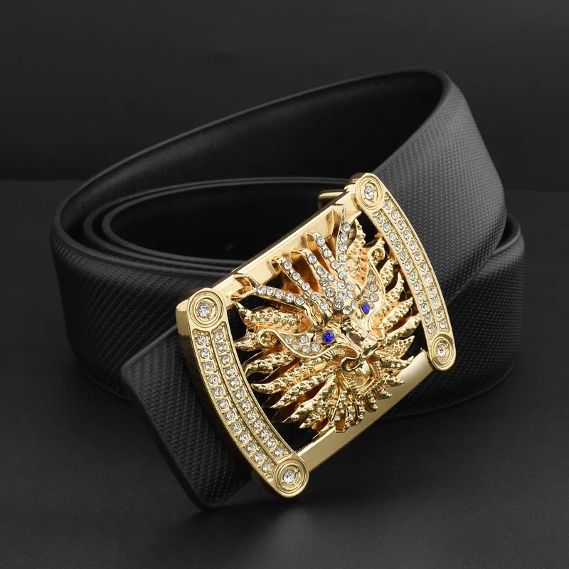 Black Golden buckle Китайский пояс с драконом для мужчин высокого качества из натуральной кожи роскошный бренд поясной ремень коровья кожа Повседневная cintos masculinos белый пояс - Цвет: Black Golden buckle