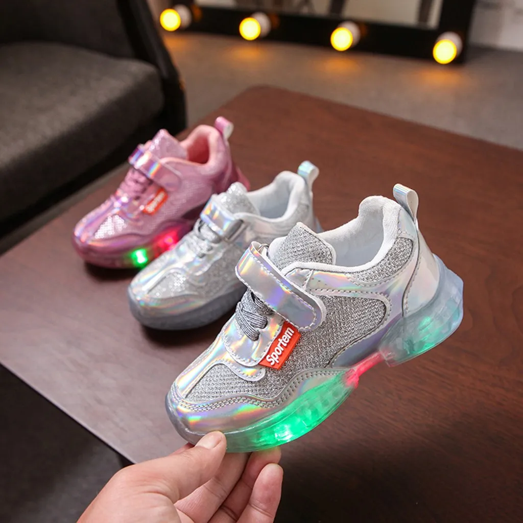 2019 Autumn Kids Girls Boys New Fashion LED lights Shoes Children's Laser Sneakers toddler Luminous students breathable | Детская