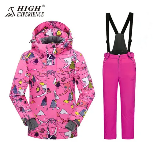 pink print rose red Лыжный костюм s для детей; зимний костюм для мальчиков; лыжный костюм для девочек лыжный костюм сноуборд лыжный костюм для девочки лыжный костюм зимние штаны лыжи лыжные штаны сноуборд сноубординг горнолыжный костюм - Цвет: pink print rose red