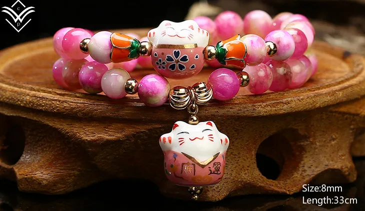 Модный натуральный Кристальный гранат Кот удачи женский браслет из бисера
