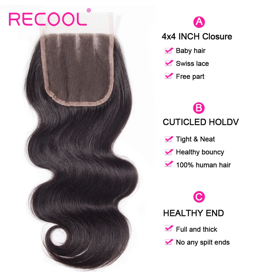 Пучки Recool Body Wave с застежкой бразильские волосы 3 пупряди человеческие со