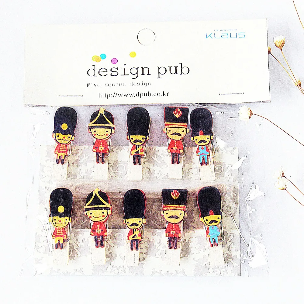 

10 pcs/lot Cartoon Soldiers Wooden Clip with Hemp Rope Photo paper Clothespin Craft Clips Party Decoration Clip