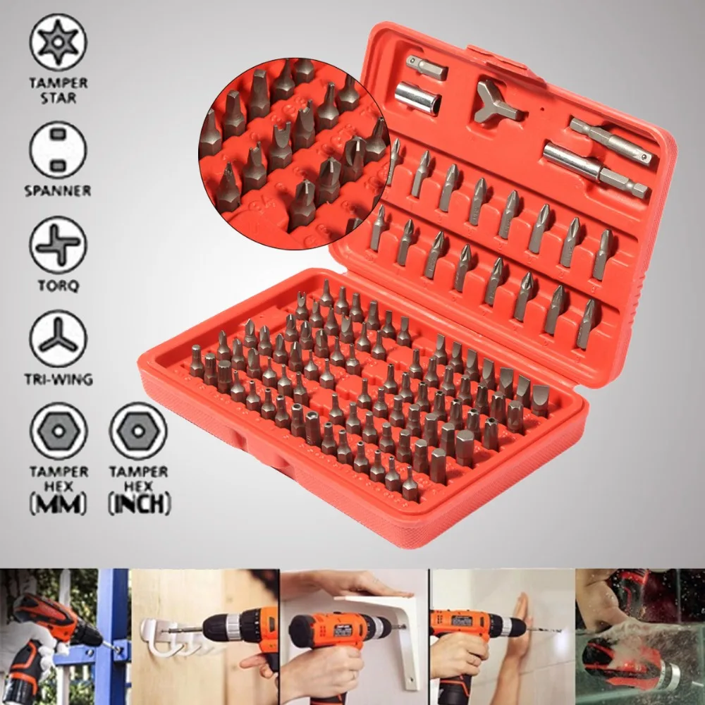 100PCS Screwdriver Bit Set CRV Power Tools Drill Bits Slotted Phillips Hex Torx Chrome Security With Socket Adaptor | Инструменты