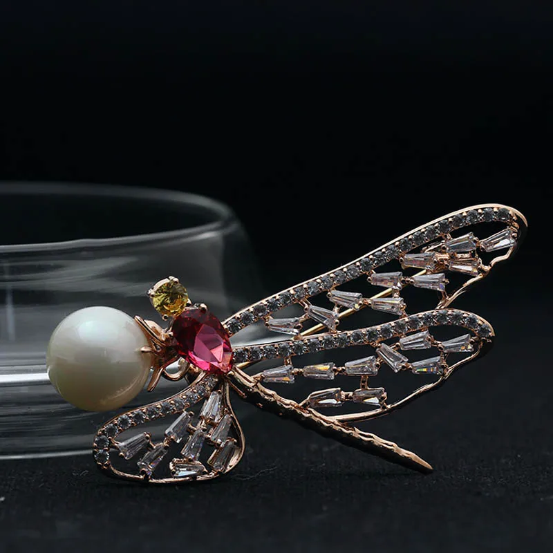 UALGL Fashion Pearl Brooch Dragonfly Insect Lapel Pins Elegant Brooches For Women Wedding Gifts Girl Party Jewelry Accessories | Украшения