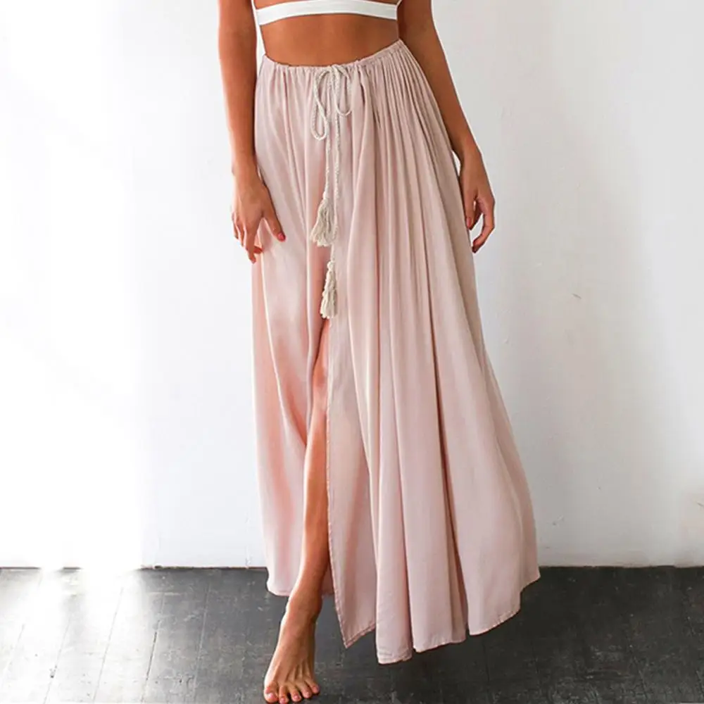 Fashion Women Summer Skirt Casual Chiffon BOHO Ladies Solid Gypsy Long Maxi Full | Женская одежда