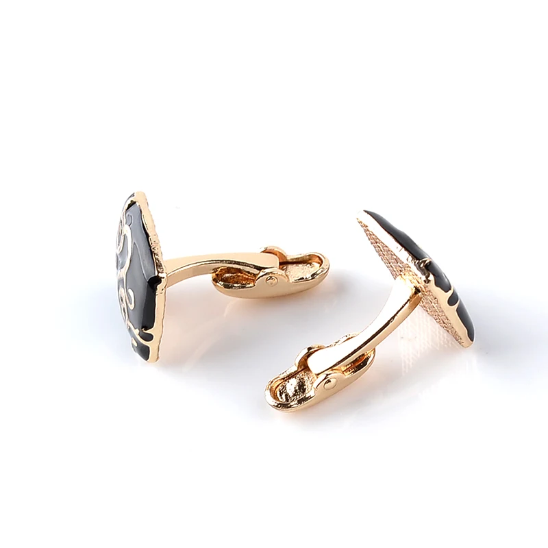 Gold Paint Plant Pattern Decorative Black Enamel Cufflinks Jewelry Mens Chrismas Gift Business Cuff Links For Gentlemen | Украшения и
