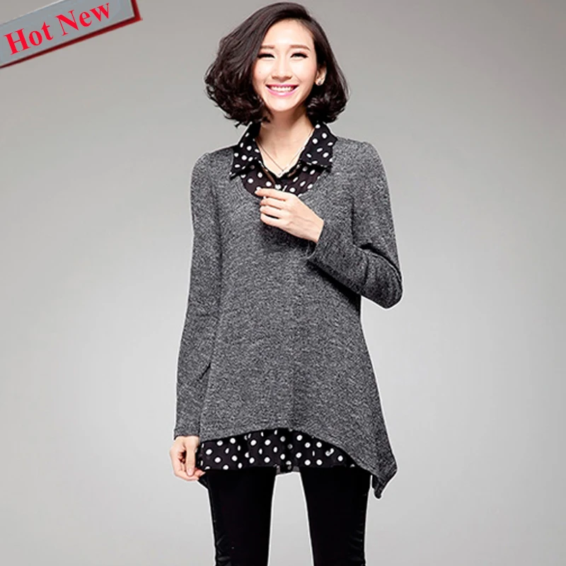 2018 Loose Top Autumn Winter Korea Style Women Elegant Long Sleeve Casual Plus Size Clothing 5XL 4XL 3XL Gray Knit Sweater | Женская