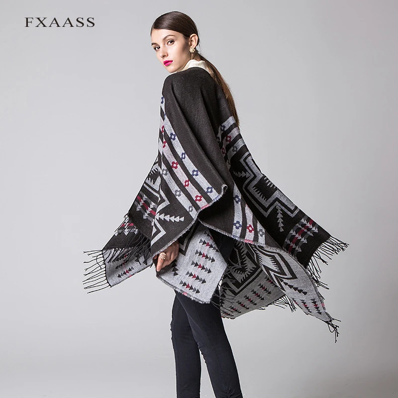 Новинка осенне зимняя шаль FXAASS Модное пончо женский шарф роскошные клетчатые