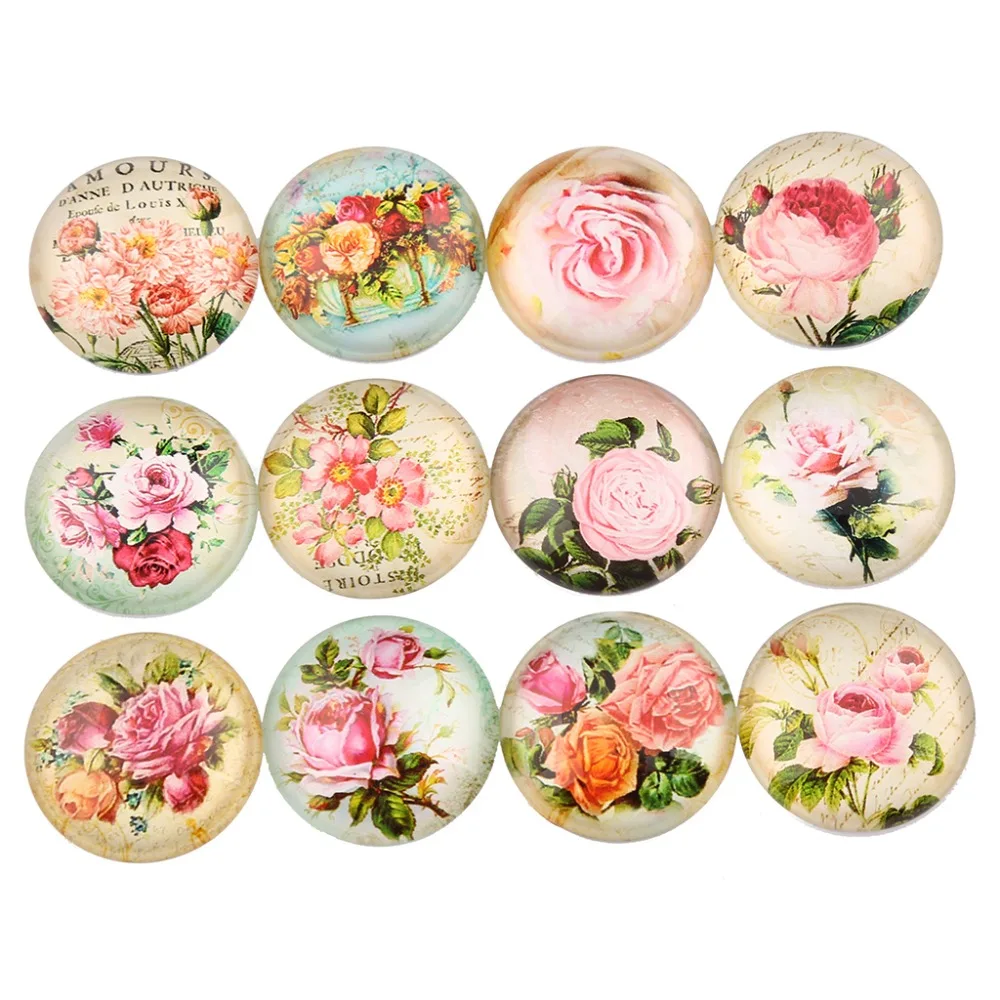 

reidgaller mix rose flower photo round dome glass cabochon 25mm 20mm 18mm 16mm 14mm 12mm 10mm diy jewelry making findings