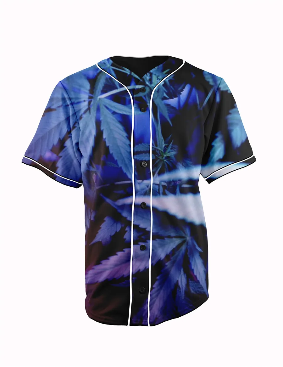 

Real US American Size Blue Leaves high quality 3D Sublimation Print Button up Jersey plus size 3xl 4xl 5xl 6xl