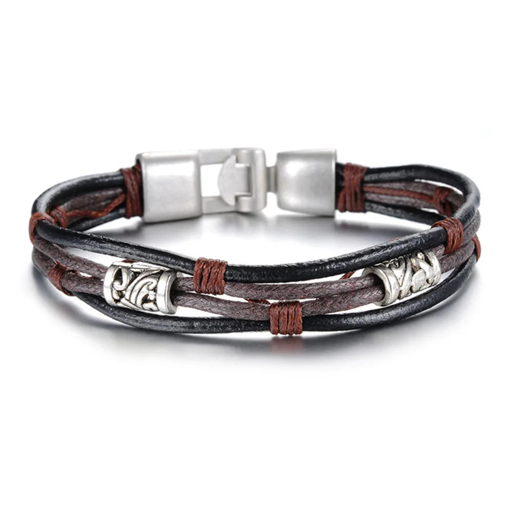 

1 шт. простой плетеный браслет из коричневого и белого сплава, модный кожаный браслет для мужчин, легко сочетающиеся браслеты с подвесками д...