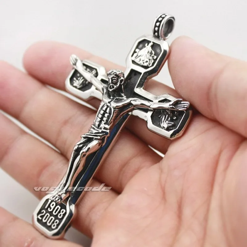 

Huge Jesus Cross 316L Stainless Steel Mens Biker Punk Pendant D199 Steel Necklace 24inch Men's accessories