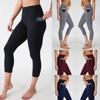 high waist yoga ankle length pants pocket tight fitting fitness pants women workout tights yoga leggings training pants female
