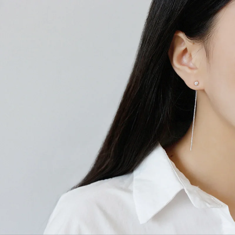New Simple Punk Geometric 925 Sterling Silver Chain Tassels Ear Jewelry Drop Earrings Vintage Long Earring | Украшения и
