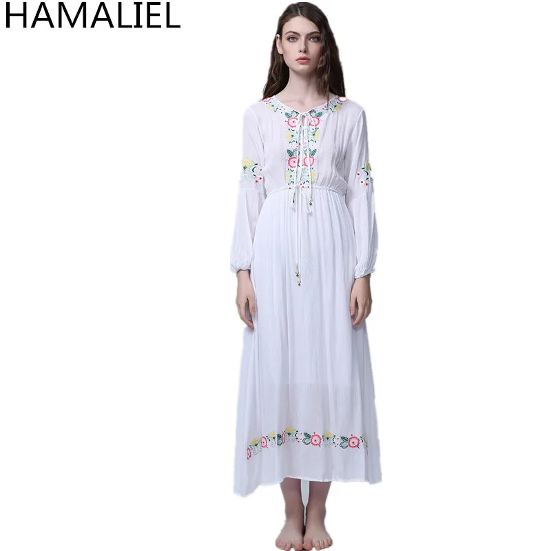 Женское пляжное платье-макси HAMALIEL белое хлопковое платье с вышивкой в стиле бохо