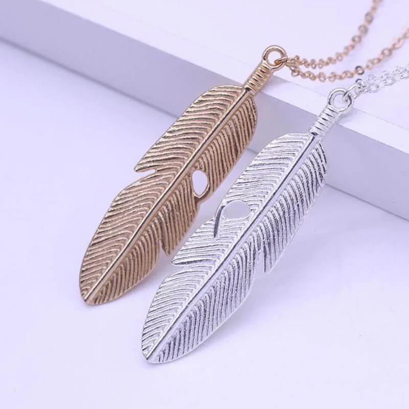 Простой Классический кулон ожерелье перо Цепочки и ожерелья Длинный свитер Сеть