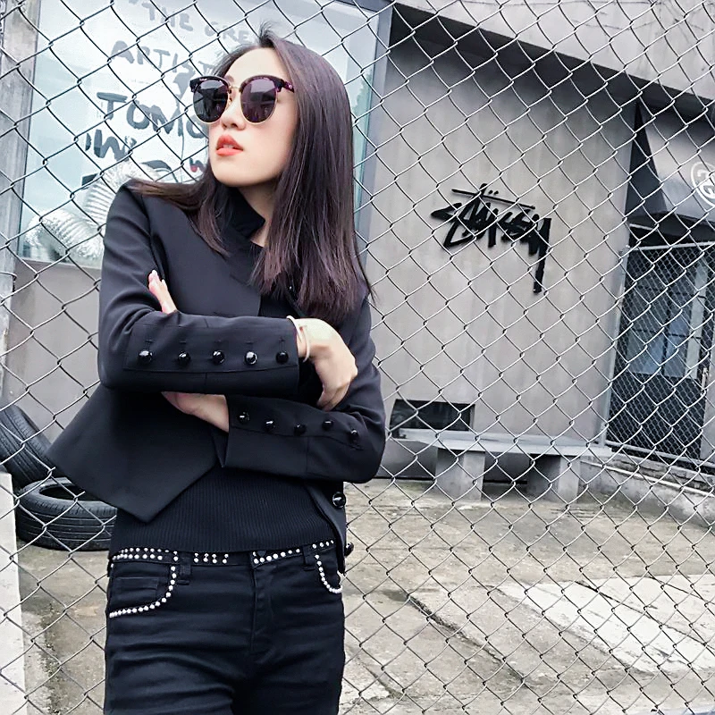

Black Solid Scallop Trim Bolero Casual Women Blazer Feminino 2019 Spring Office Ladies Coats Elegant Outerwear Coat