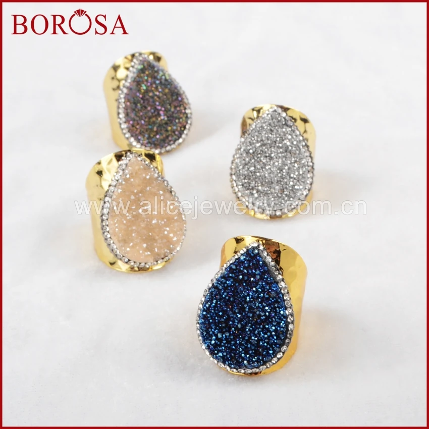 Женское кольцо с кристаллами BOROSA Druzy Кристальное каплевидными стразы из циркония