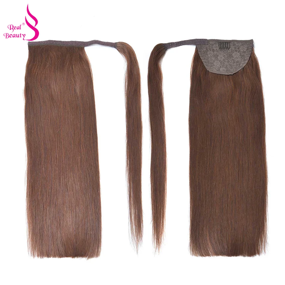 Настоящая красота 120 г прямые волосы конский хвост remy бразильские ленты зажимы для волос-в человеческие волосы для наращивания конский хвост машина