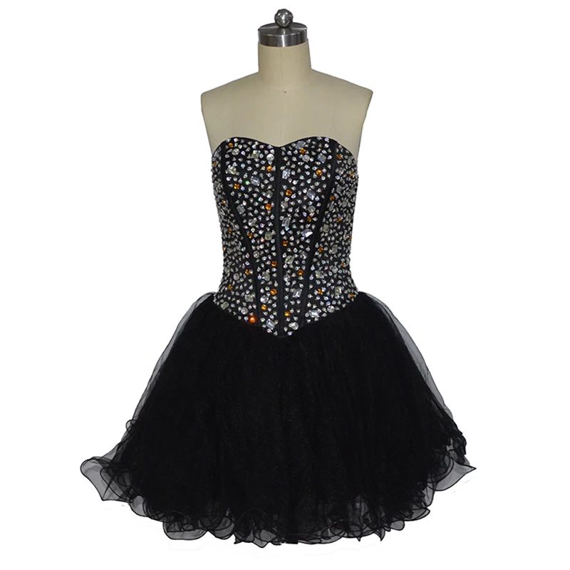 Real Photo A-line Sweetheart Tulle Black Beaded Lace Up Elegant Cocktail Party Mini Homecoming Gown Dresses | Свадьбы и торжества