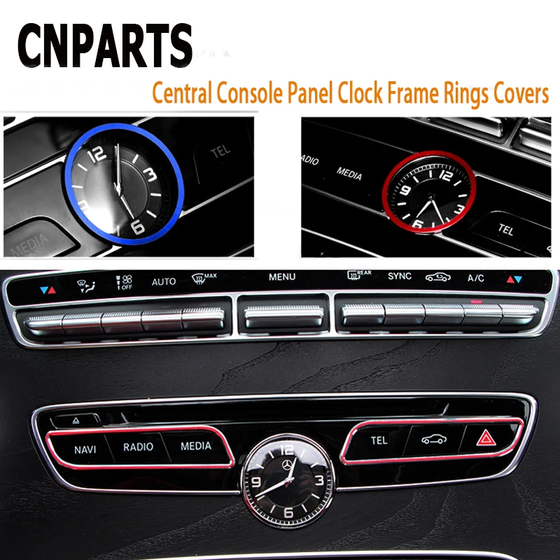 CNPARTS For Mercedes Benz W205 W212 C E GLC Class AMG Car Stickers Central Console Panel Clock Frame Rings Covers Accessories