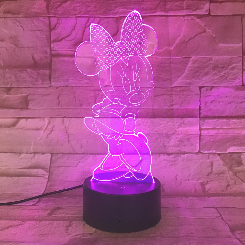 Мультфильм Микки 7 цветов Сменные USB 5 в 3D лампа визуальная Иллюзия новинка ночник