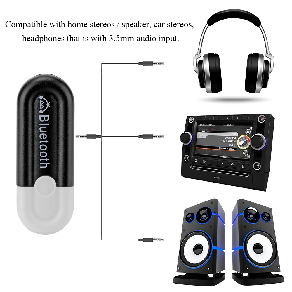 ONEVER 3.5 мм Bluetooth гарнитура для авто A2DP Музыка Аудио приемник AUX двойной Выход