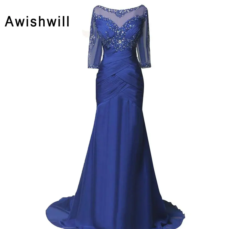 Шифоновое платье для матери невесты с рукавом 3/4 и рюшами|formal evening dress|evening dressevening