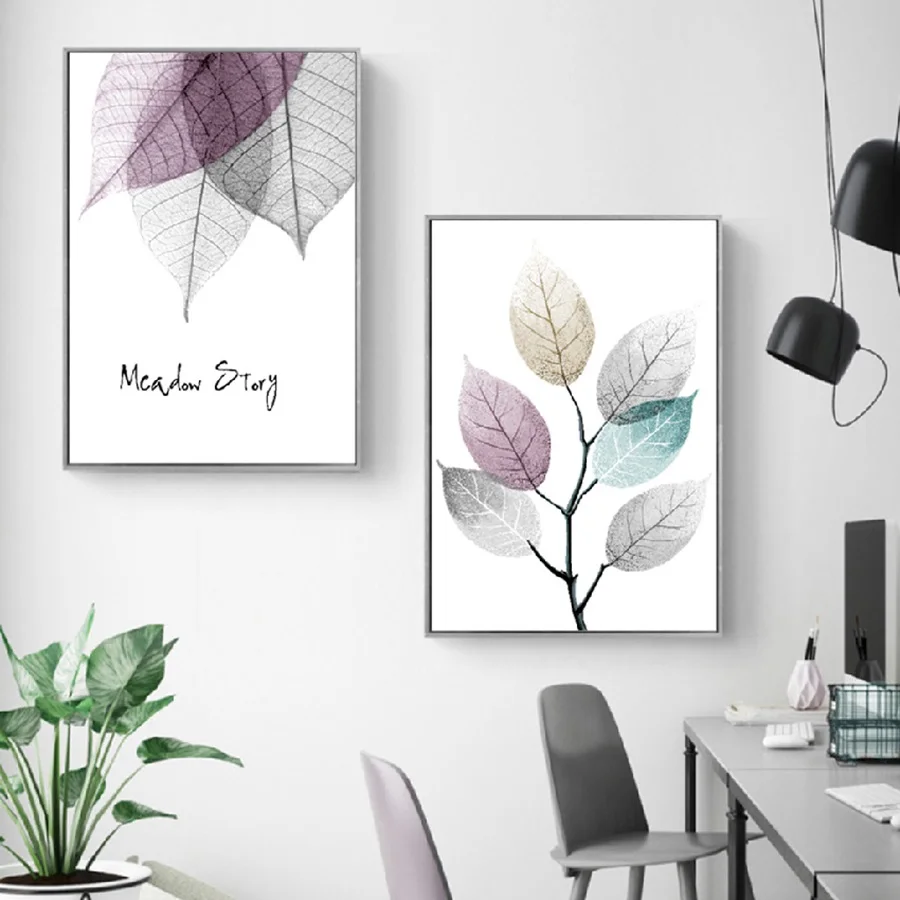Modern Simple Small Fresh Leave Home Decorative Painting Framed Modular Picture Wall Art Canvas Poster for Living Room | Дом и сад