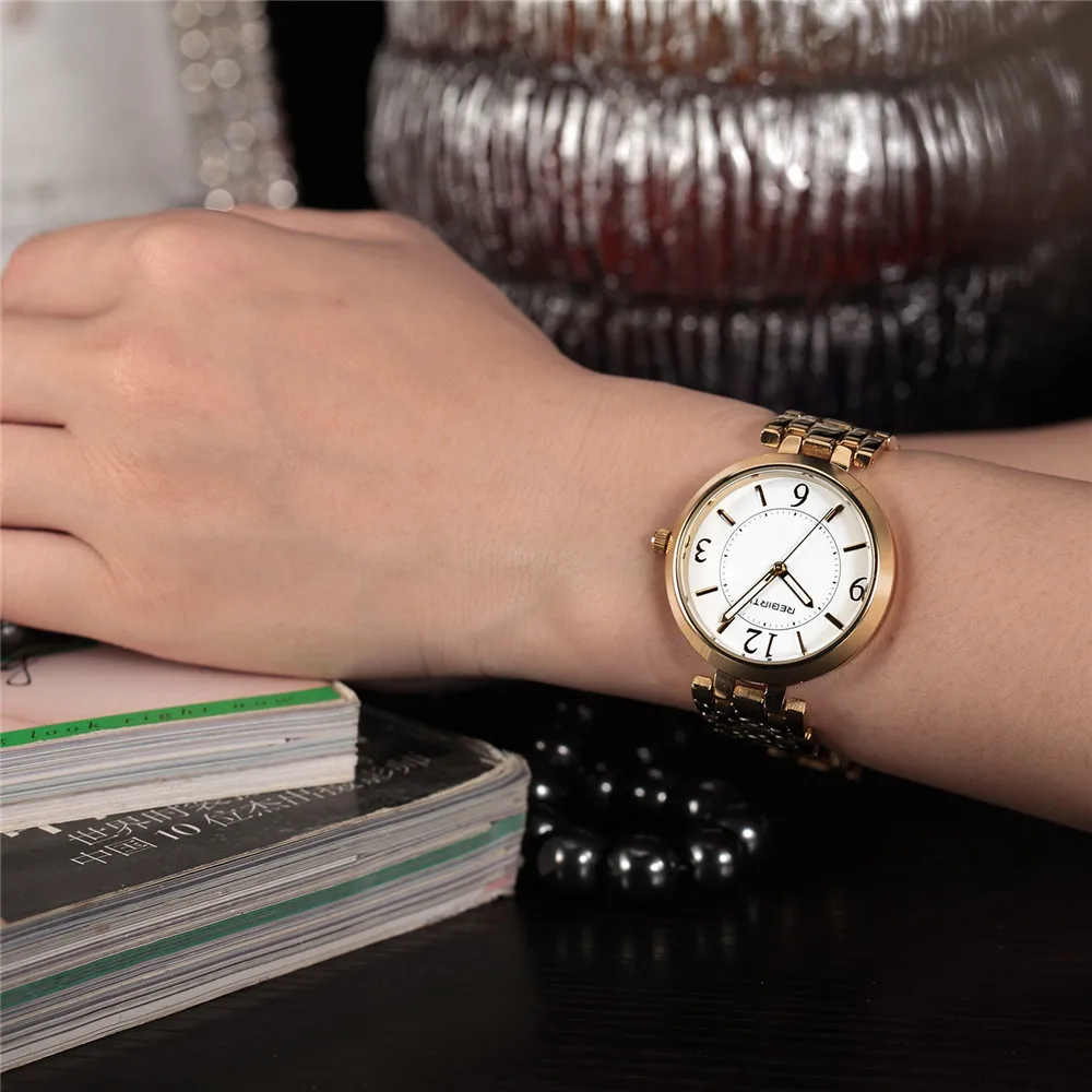 

Hot REBIRTH Style Full Stainless Steel Women's Fashion Bracelet Watch Luxury Brand Gold Watches Women Quartz Wristwatch Clock