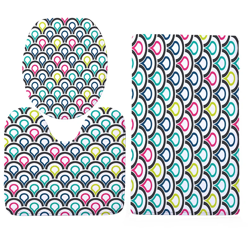 Ocean Wave Printing WC Toilet Seat Three-piece Bathroom Anti-skid Absorbent Carpet Set Cover | Дом и сад
