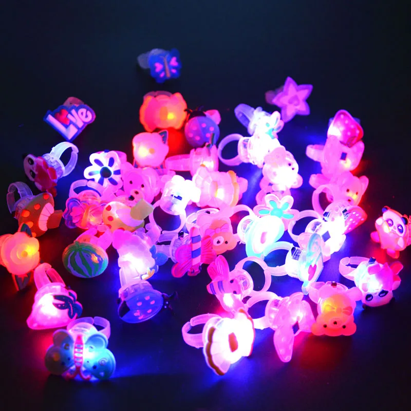 30PC Cartoon LED Flashing Light Up Glowing Finger Ring Toys Party Favor Gifts for Children home decor birthday|Сверкающие товары