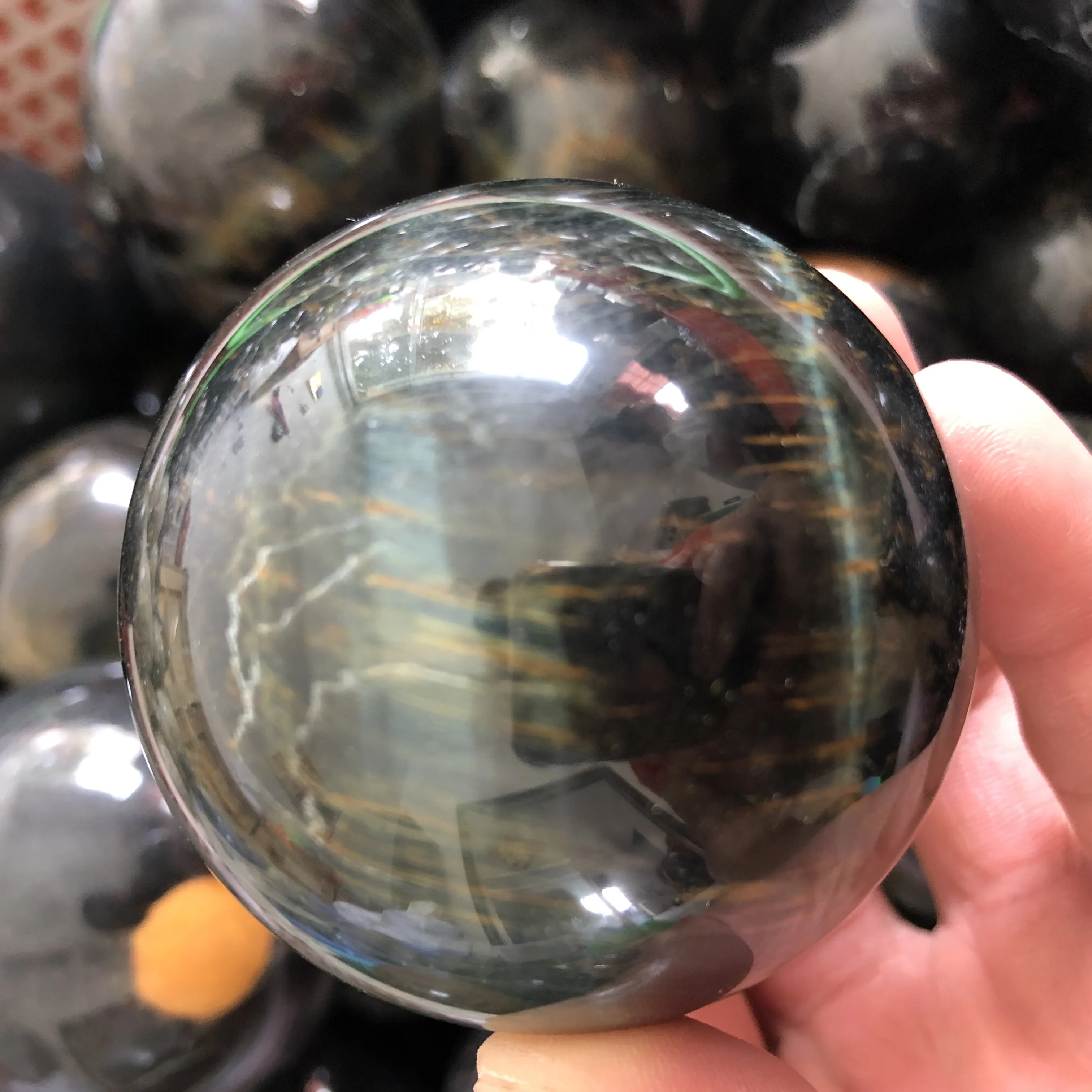 

Natural Blue and Yellow Tiger-eye Stone Hand Carving Colorful Sphere Healing Stone Crytal Ball Home Decoration Gift