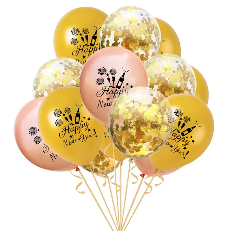 15 PCS 12 inch Latex Balloons Letter Printed with Rose Glitter Shiny Confetti Xmas New Year Party DIY Decorations |