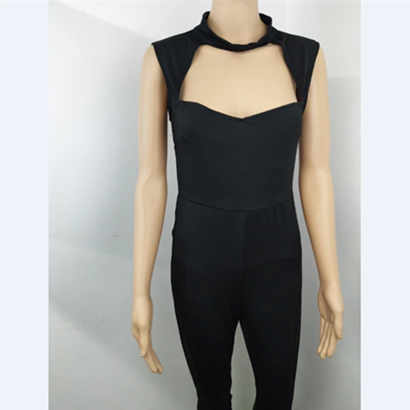 

New Women Ladies Clubwear casual sexy jumpsuit sleeveless halter low cut backless solid black skinny Jumpsuit&Romper Trousers