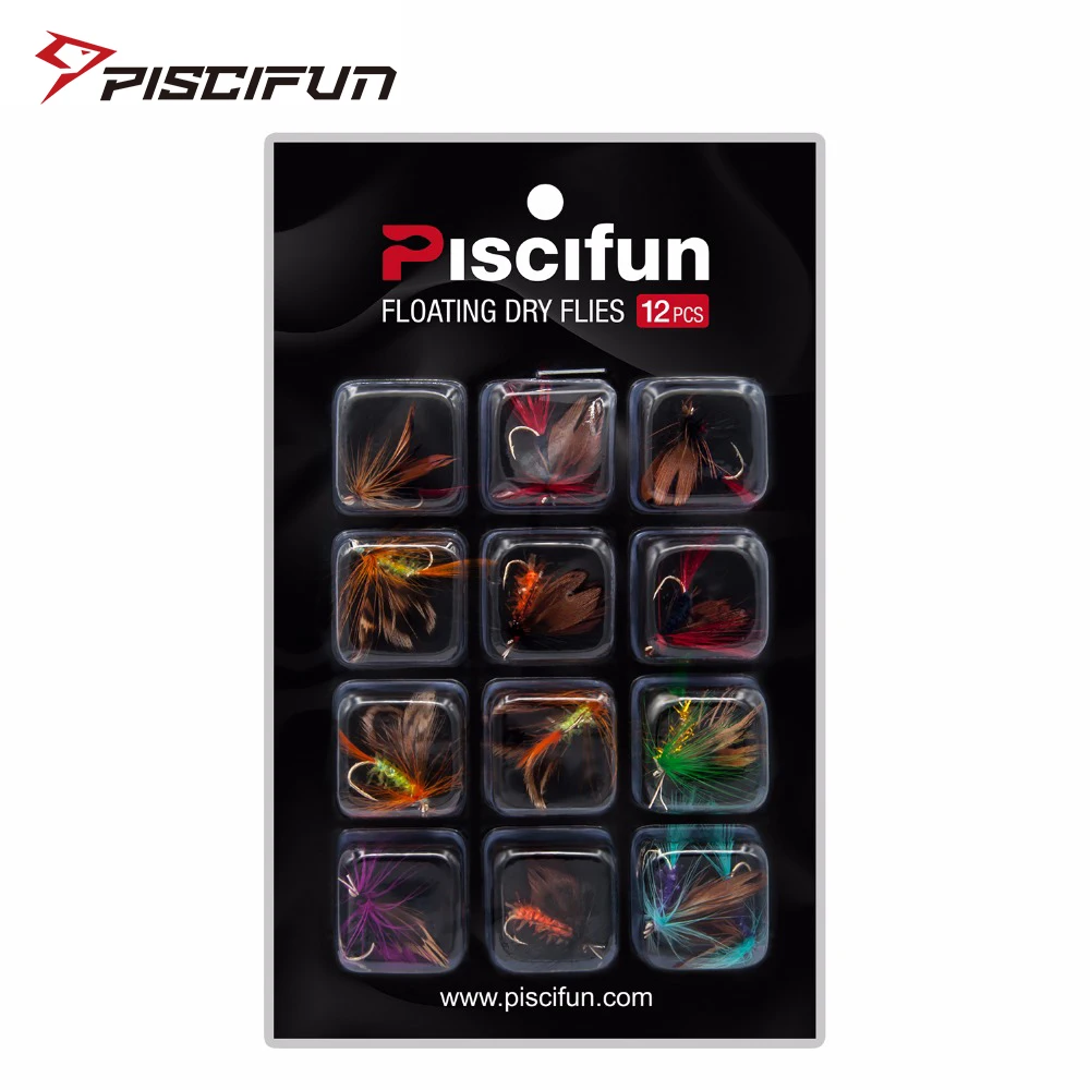 

Piscifun 12pcs Dry Flies Fly Fishing flies Kit Bass Salmon Trouts Flies Floating Fishing Lures Fishing Bait